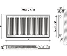 Radiatorius Purmo Compact C 11, 500-2000, pajungimas šone