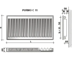 Radiatorius Purmo Compact C 11, 500-2300, pajungimas šone