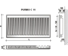Radiatorius Purmo Compact C 11, 900-1600, pajungimas šone