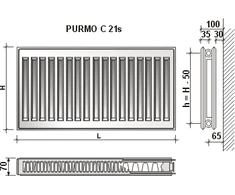 Radiatorius Purmo Compact C 21s, 600-800, pajungimas šone