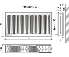Radiatorius Purmo Compact C 22, 600-2000, pajungimas šone