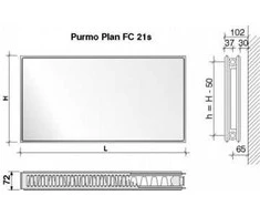 Radiatorius PURMO FC 21s, 400-1200, pajungimas šone