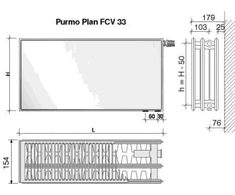 Radiatorius PURMO FCV 33, 300-2300, pajungimas apačioje