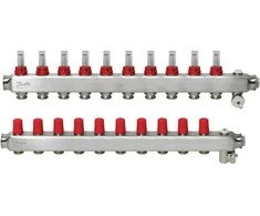Reguliuojamas grindinio šildymo kolektorius Danfoss, su srauto matuokliais, SSM-F 10 žiedų