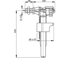 WC prileidimo mechanizmas AlcaPlast, šoninio pajungimo 1/2