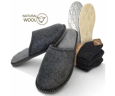 Dovanų rinkinys: Nowo® vyriškos šlepetės su avies vilna, VCA Textil® vilnonės kojinės (3 poros) ir Coccine® avies vilnos vidpadžiai
