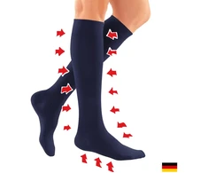 VCA Textil® tamsiai mėlynos kompresinės kelioninės kojinės iki kelių su atrama