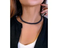 Handmade Minimalistinis rankų darbo choker'is iš tamsiai mėlynų gėlavandenių perlų