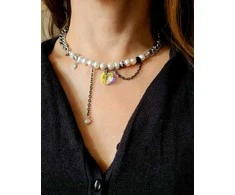 Handmade Rankų darbo kaklo vėrinys su tikru gėlavandeniu perlu ir Swarovski kristalu