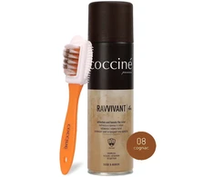 Spalvą atnaujinantis purškalas zomšai Coccine Nano Ravvivant, 250 ml (cognac) + zomšos šepetėlis