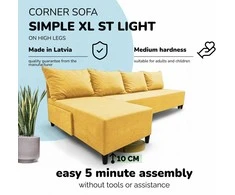 Meb Podrez Didelis kampinis sofos lovos komplektas be porankių Simple XL St Light Geltona