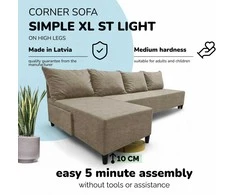 Meb Podrez Didelis kampinis sofos lovos komplektas be porankių Simple XL St Light Smėlio spalvos