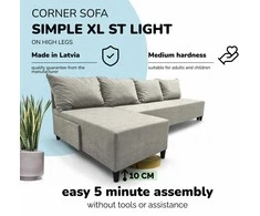 Meb Podrez Didelis kampinis sofos lovos komplektas be porankių Simple XL St Light Šviesiai pilka