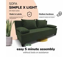 Meb Podrez Dvivietis išskleidžiamas sofa Simple X Light, be porankių, Podrez,, turkio žalia