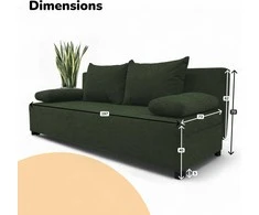 Meb Podrez Dvivietis išskleidžiamas sofa „Simple Light“ be porankių, „Podrez“, turkio žalia