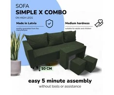 Meb Podrez Dvivietis išskleidžiamas sofa su staliuku ir pufais Simple X Combo,, Podrez,, turkio-žalia