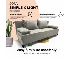 Meb Podrez Dvivietis išskleidžiamas sofa Simple X Light, be porankių, Podrez,, šviesiai pilka