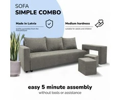 Meb Podrez Dvivietis išskleidžiamas sofa su staliuku ir pufais „Simple Combo“, „Podrez“, šviesiai pilka