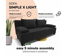 Meb Podrez Dvivietis išskleidžiamas sofa Simple X Light, be porankių, Podrez,, grafito