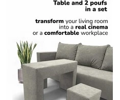Meb Podrez Dvivietis išskleidžiamas sofa su staliuku ir pufais Simple X Combo,, Podrez,, šviesiai pilka