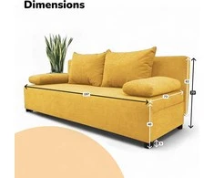 Meb Podrez Dvivietė sofa lova „Simple Light“ be porankių, „Podrez“, geltonos spalvos