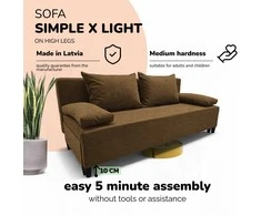 Meb Podrez Dvivietė sofa lova Simple X Light, be porankių, Podrez,, rudos spalvos