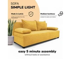 Meb Podrez Dvivietė sofa lova „Simple Light“ be porankių, „Podrez“, geltonos spalvos