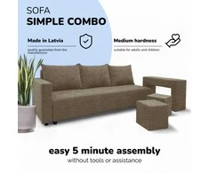 Meb Podrez Išskleidžiamas dvigulės sofos lovos komplektas su staliuku ir pufais „Simple Combo“, „Podrez“, smėlio spalvos