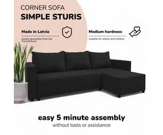 Meb Podrez Kampinė išskleidžiama sofa lova su patalynės dėže „Simple Sturis“, „Podrez“, grafito spalvos