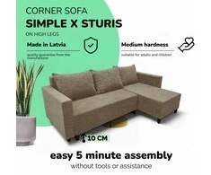 Meb Podrez Kampinė išskleidžiama sofa lova su patalynės dėže Simple X Sturis,, Podrez,, smėlio spalvos