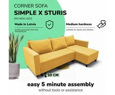 Meb Podrez Kampinė išskleidžiama sofa lova su patalynės dėže Simple X Sturis,, Podrez,, geltonos spalvos