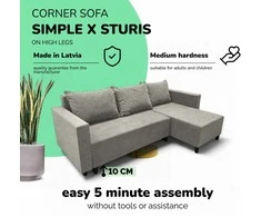 Meb Podrez Kampinė išskleidžiama sofa lova su patalynės dėže Simple X Sturis,, Podrez,, šviesiai pilkos spalvos