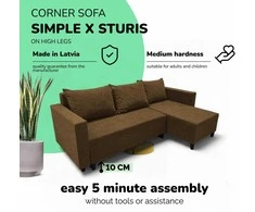 Meb Podrez Kampinė išskleidžiama sofa lova su patalynės dėže Simple X Sturis,, Podrez,, rudos spalvos