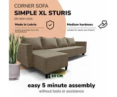 Meb Podrez Klasikinis didelis kampinis sofos komplektas Simple XL Sturis, Smėlio spalvos