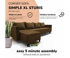 Meb Podrez Klasikinis didelis kampinis sofos komplektas Simple XL Sturis, Ruda