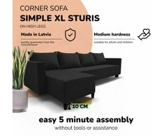 Meb Podrez Klasikinis didelis kampinis sofos komplektas Simple XL Sturis, Grafito