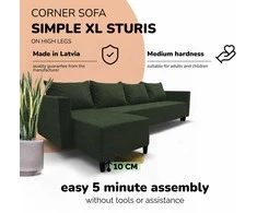 Meb Podrez Klasikinis didelis kampinis sofos komplektas Simple XL Sturis, Turkio žalia