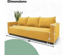Meb Podrez Klasikinė sofa-lova „Simple Line“ su patalynės dėže, „Podrez“, geltonos spalvos