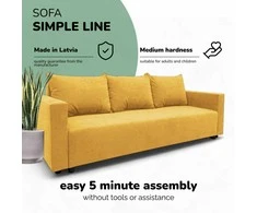 Meb Podrez Klasikinė sofa-lova „Simple Line“ su patalynės dėže, „Podrez“, geltonos spalvos