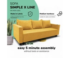 Meb Podrez Klasikinė sofa-lova Simple X Line, su patalynės dėže, Podrez,, geltonos spalvos