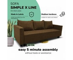 Meb Podrez Klasikinė sofa-lova Simple X Line, su patalynės dėže, Podrez,, rudos spalvos