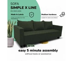 Meb Podrez Klasikinė sofa-lova Simple X Line, su patalynės dėže, Podrez,, Turkio žalia