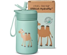 CARL OSCAR - Nerūdijančio plieno gertuvė su atlenkiamu šiaudeliu, 400ml, Žalias camel