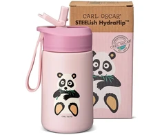 CARL OSCAR - Nerūdijančio plieno gertuvė su atlenkiamu šiaudeliu, 400ml, Rožinė panda