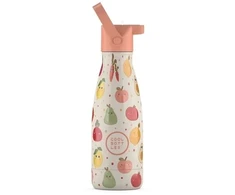 Cool Bottles - Nerūdijančio plieno vaikiškas buteliukas su šiaudeliu arba užsukimu, 260ml (Fruit salad)