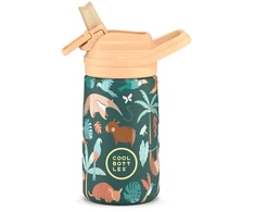 Cool Bottles - Nerūdijančio plieno vaikiškas buteliukas su atlenkiamu šiaudeliu, 350ml (Rainforest Refuge)