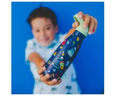 Cool Bottles - Nerūdijančio plieno vaikiškas buteliukas su šiaudeliu arba užsukimu, 260ml (Space rockets)