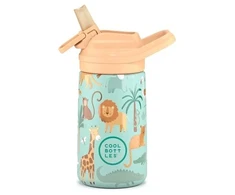 Cool Bottles - Nerūdijančio plieno vaikiškas buteliukas su atlenkiamu šiaudeliu, 350ml (Wild crew)
