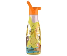 Cool Bottles - Nerūdijančio plieno vaikiškas buteliukas su šiaudeliu arba užsukimu, 260ml (Jungle park)
