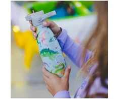 Cool Bottles - Nerūdijančio plieno vaikiškas buteliukas su šiaudeliu arba užsukimu, 260ml (Dinos planet)